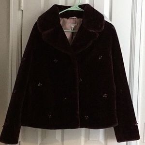 Anthropologie faux fur jacket with beaded detail